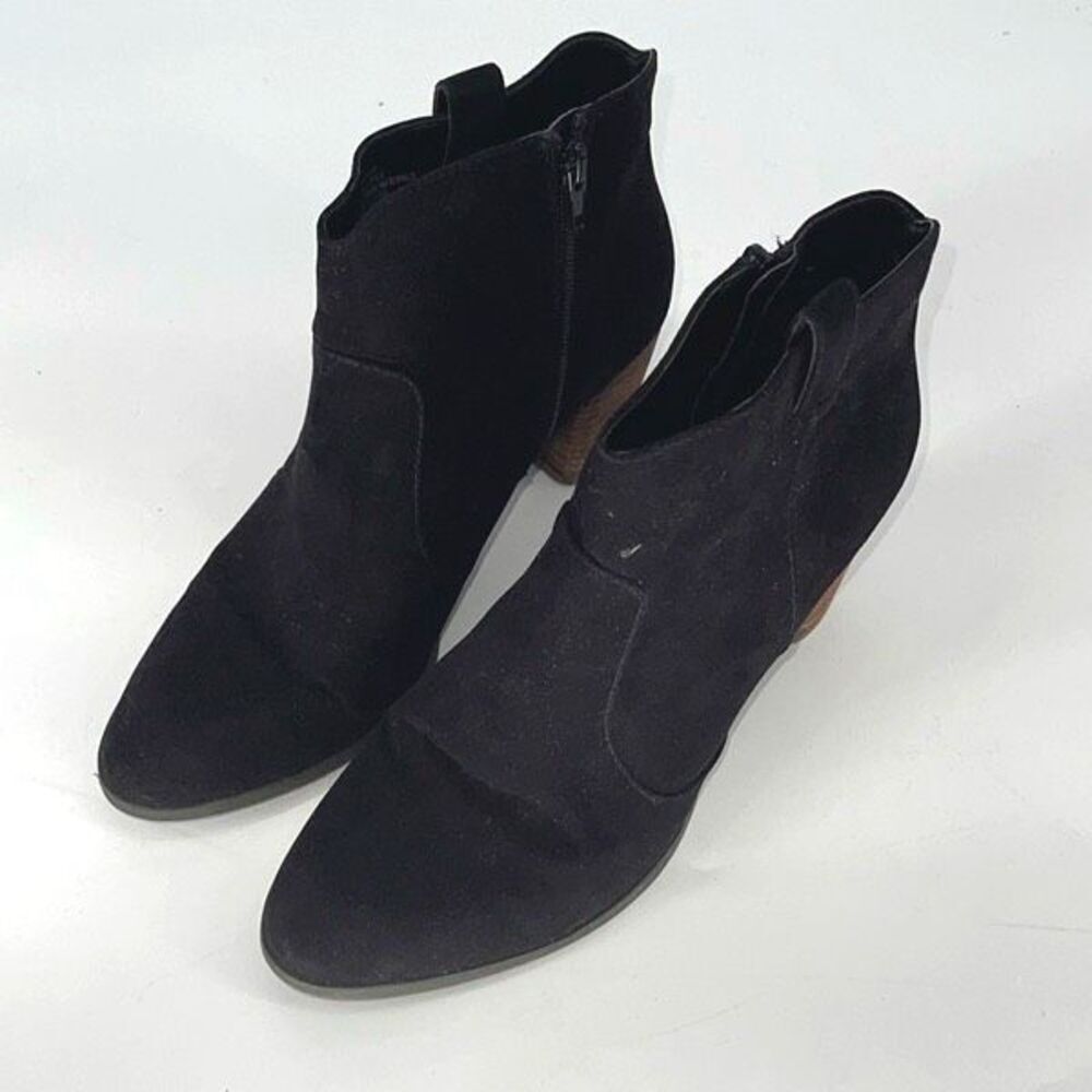 Madeline Womens Block Heel‎ Side Zip Almond Toe Western Ankle Boots Black Size 9
